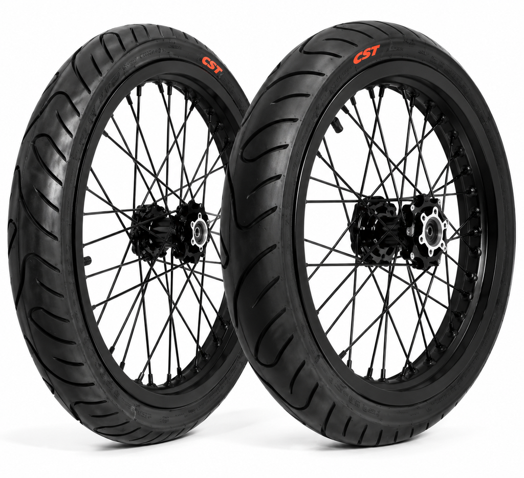 17in SuperMoto Wheelset - Complete Street Wheels for Sur-Ron, 79Bike, E Ride Pro & Ventus (Chrome/Black)