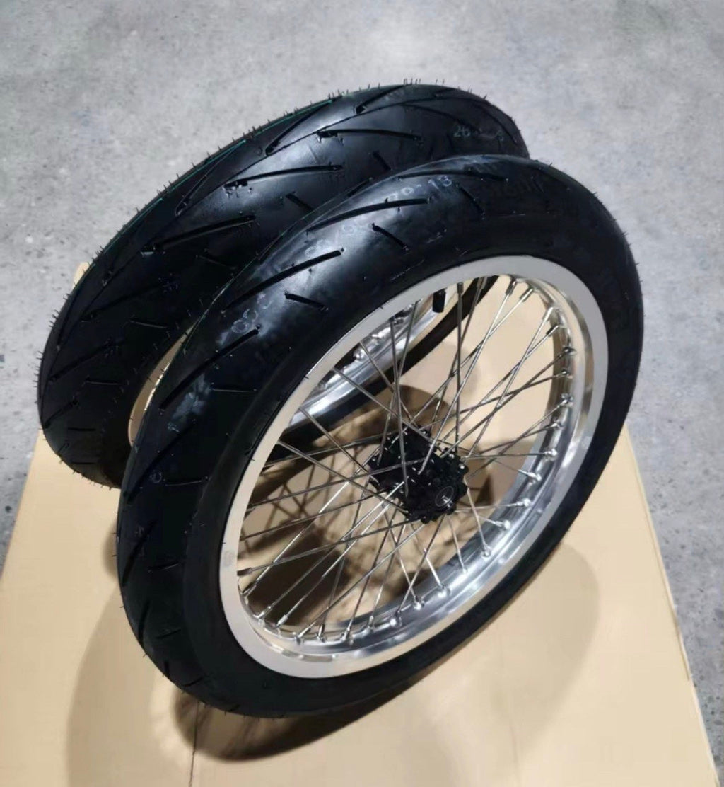 17in SuperMoto Wheelset - Complete Street Wheels for Sur-Ron, 79Bike, E Ride Pro & Ventus (Chrome/Black)
