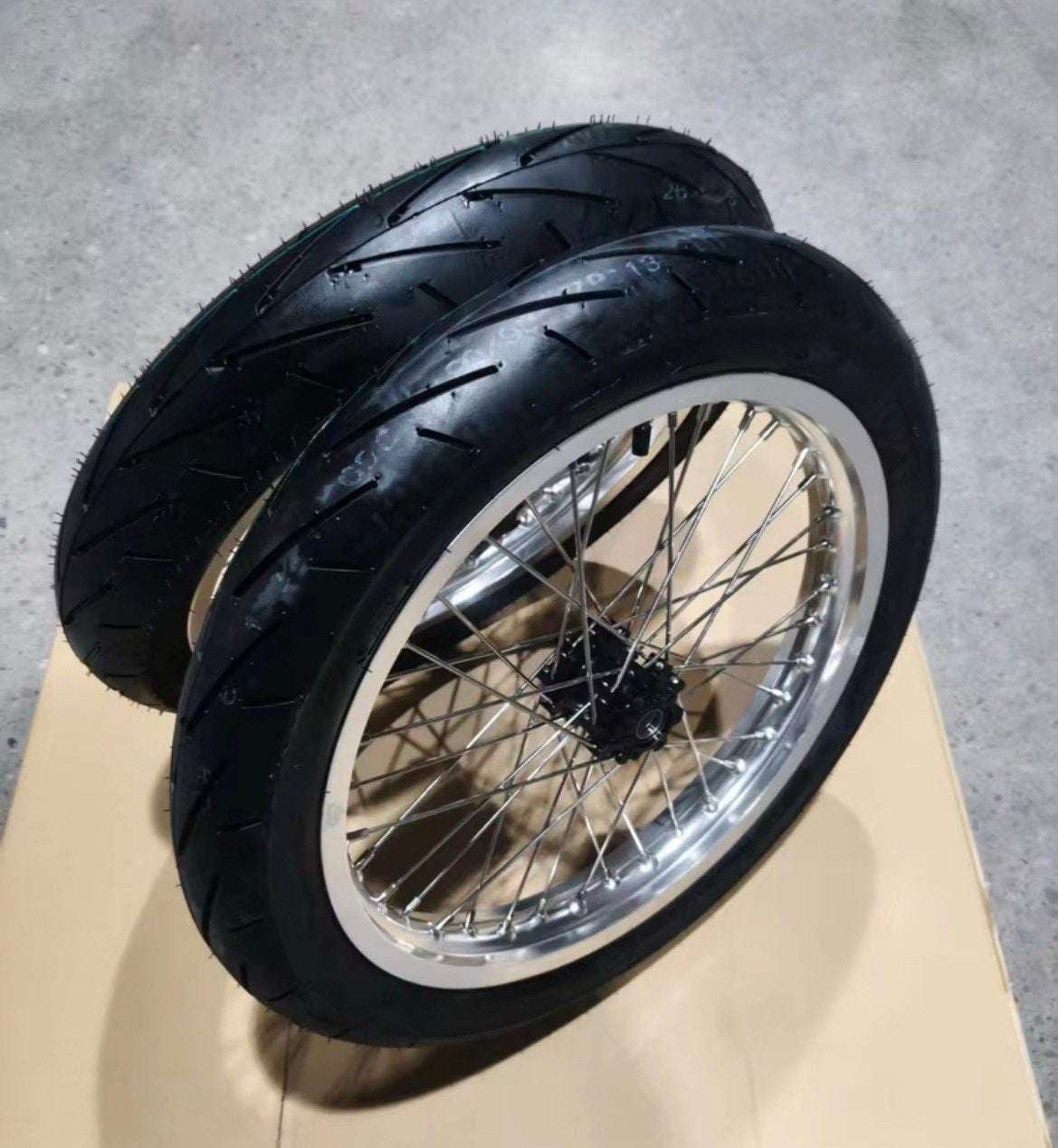 17in SuperMoto Wheelset - Complete Street Wheels for Sur-Ron, 79Bike, E Ride Pro & Ventus (Chrome/Black)