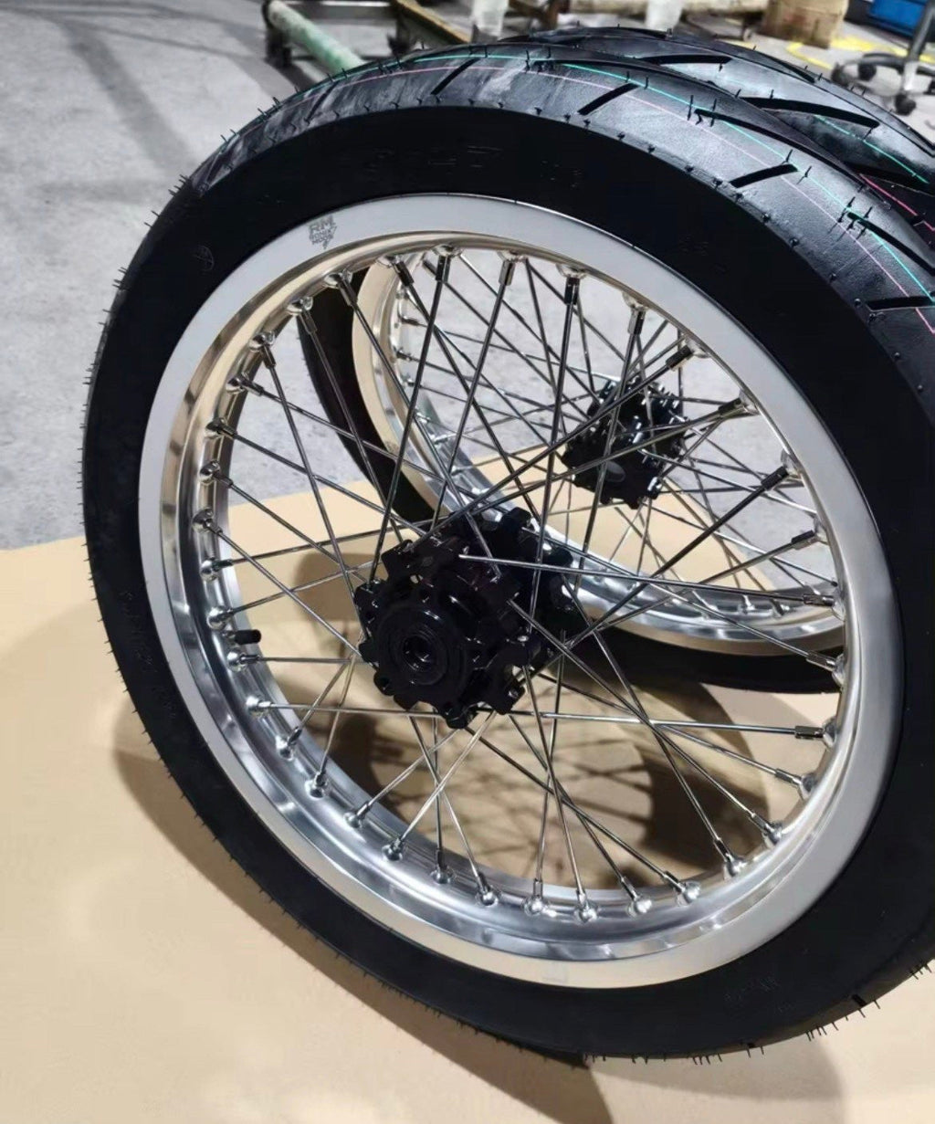 17in SuperMoto Wheelset - Complete Street Wheels for Sur-Ron, 79Bike, E Ride Pro & Ventus (Chrome/Black)