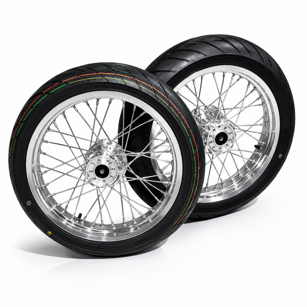 17in SuperMoto Wheelset - Complete Street Wheels for Sur-Ron, 79Bike, E Ride Pro & Ventus (Chrome/Black)
